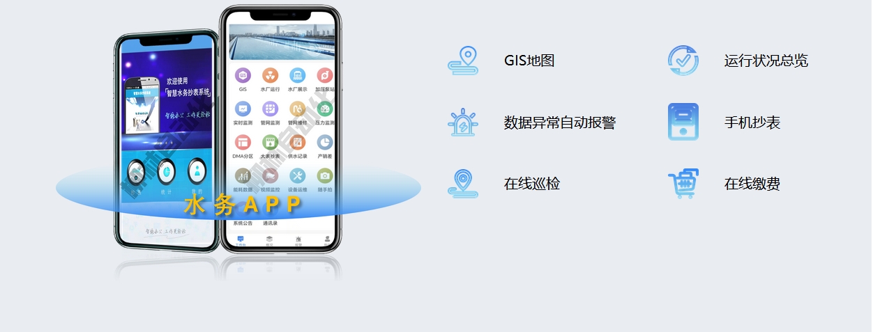 水務APP:GIS地圖、運行狀況總覽、數據異常自動報警、手機抄表、在線巡檢、在線繳費